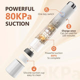 Handheld vacuum device with powerful 80KPa suction, silicone suction cup, and one key switch.