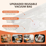 Upgraded reusable vacuum bag with double zipper, air valve, BPA-free, fridge and microwave safe