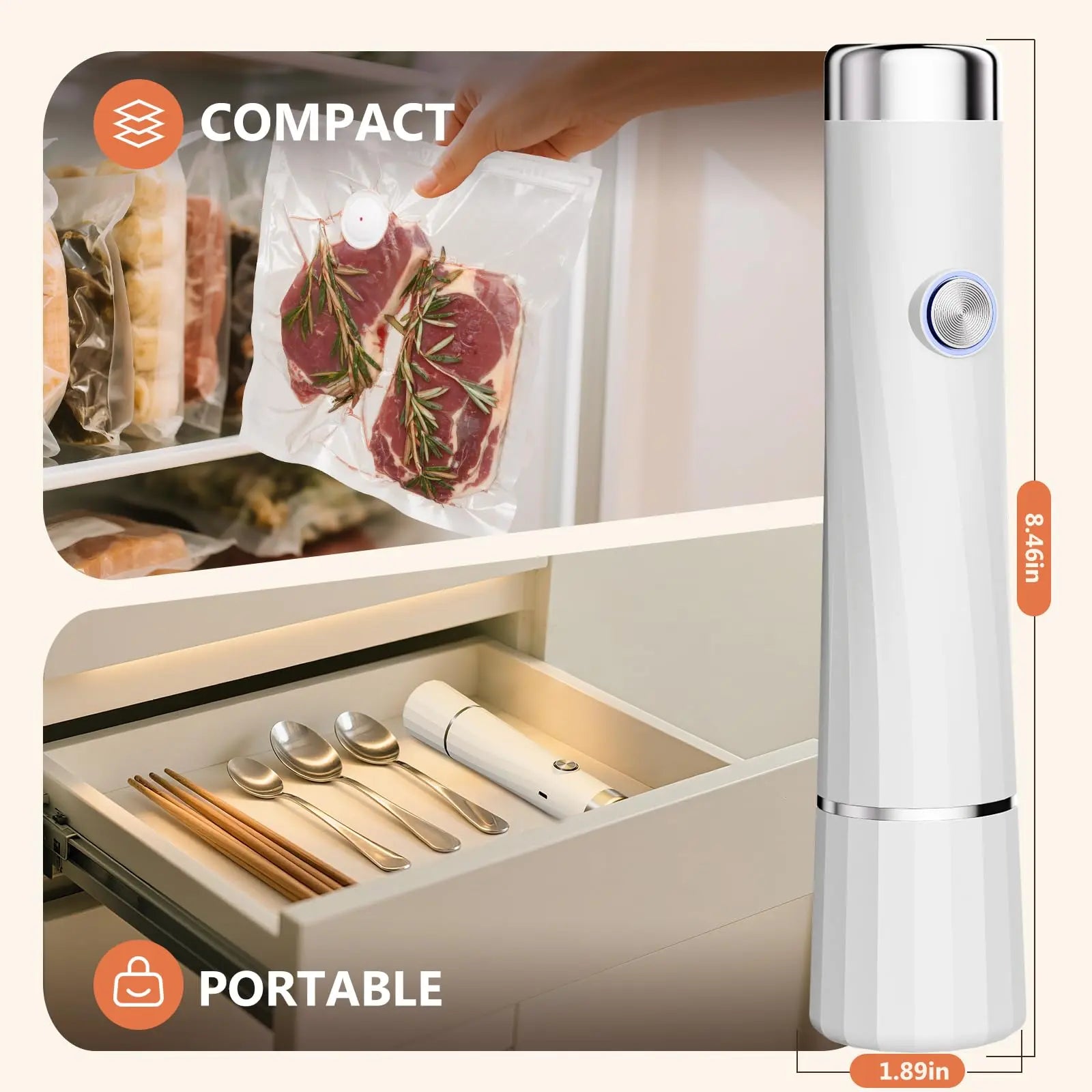 Kayiant Handheld Vacuum Sealer for Food – 80kPa Suction, 5-Second Seal, 30 BPA-Free Bags Included Kayiant