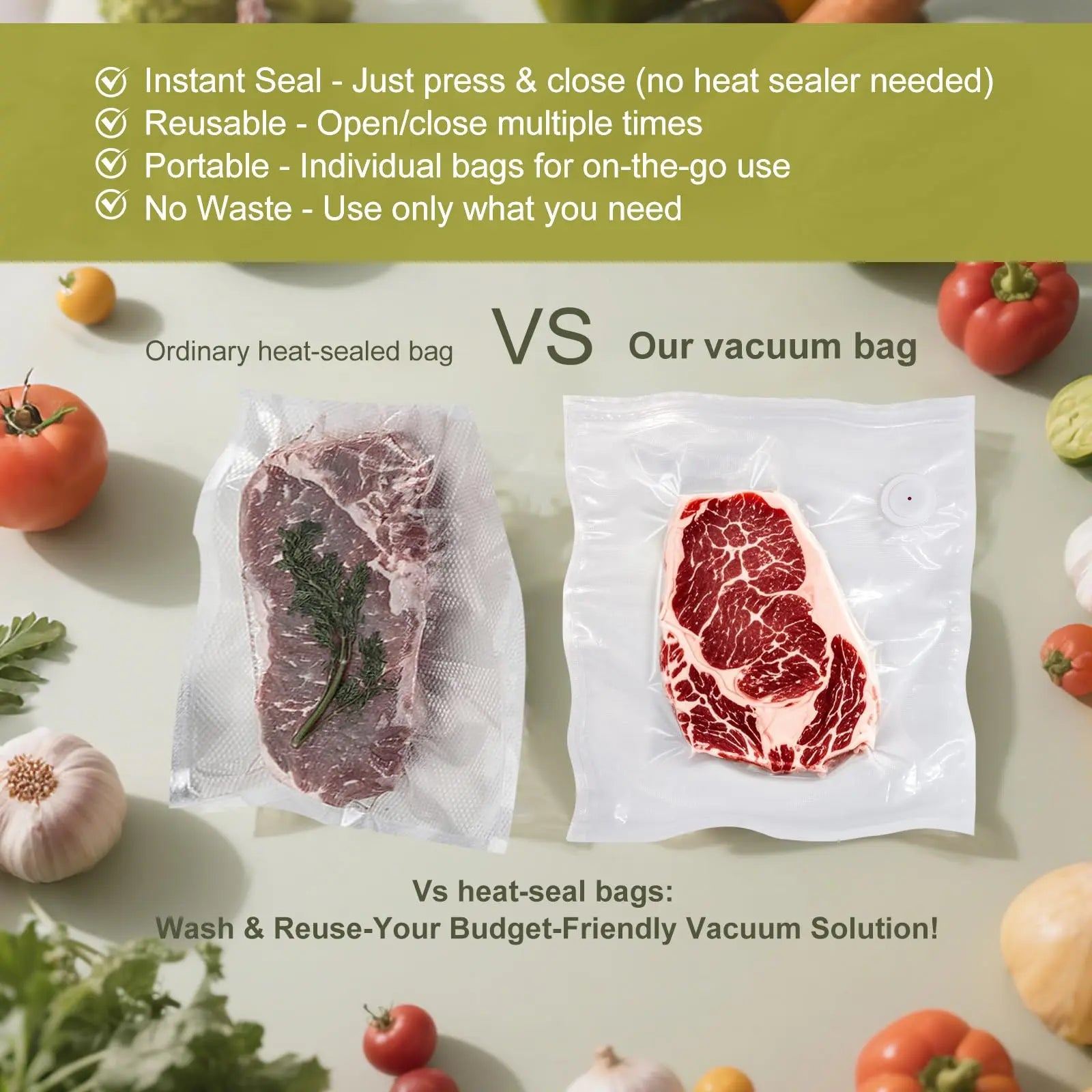 Vacuum Sealer Bags – BPA-Free, Heavy Duty Food Saver Bags for Sous Vide, Meal Prep & Freezer Storage (30 Bags, 2 Sizes) Kayiant